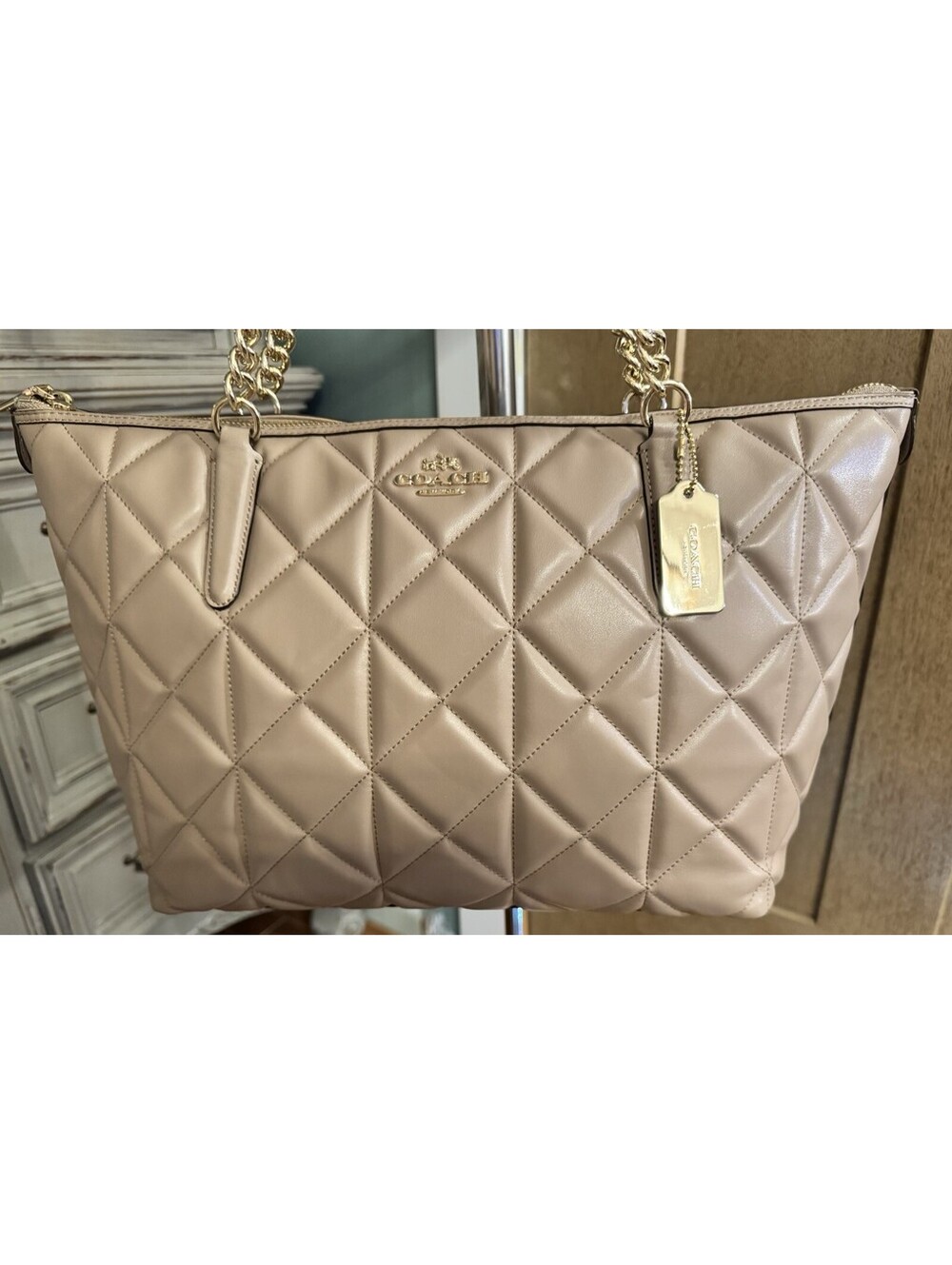 Coach Quilted Beige Purse Shoulder Bag Neutral New Never Used 100% Authentic